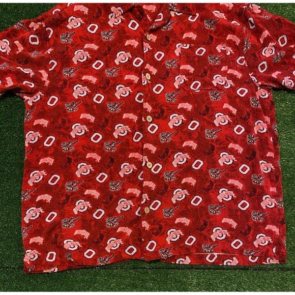 Vintage Ohio State Buckeyes shirt large all over print brutus Hawaiian mens red - Picture 4 of 6